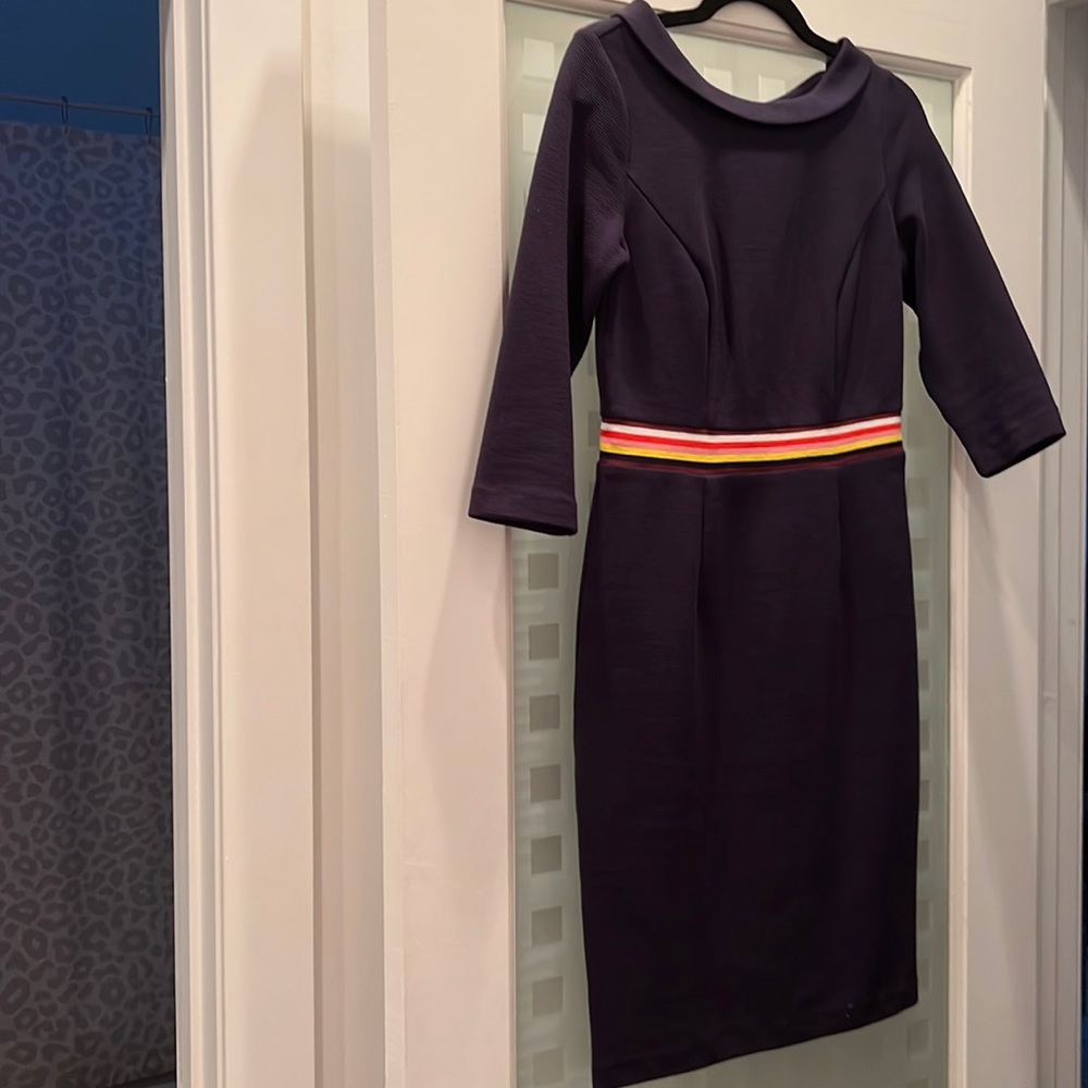 Boden Purple Dress with Multicolor Stripe
